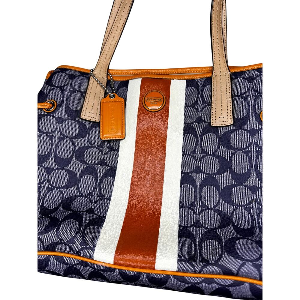 Coach Signature Stripe Canvas Carryall Tote Y2K Preppy - Picture 5 of 13